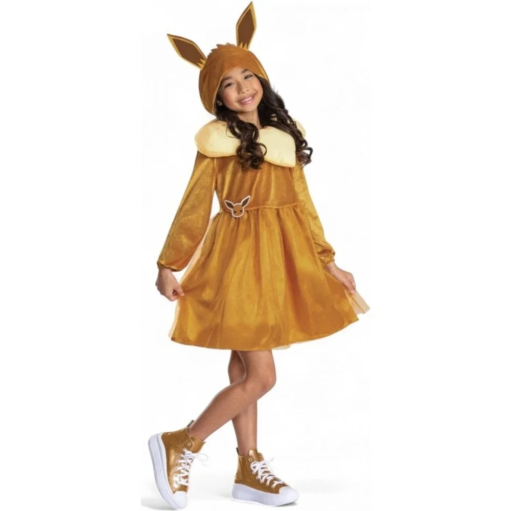 Pokemon Eevee Child Costume Dress Hood Ears Halloween Party Size S/P 4-6X‎ NEW